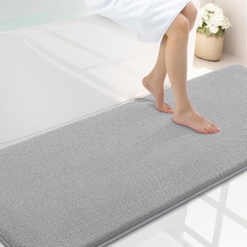 Smiry Memory Foam Bath Mat 72x24, Extra Soft Absorbent Bathroom Rugs | Grey Quick Dry, Machine Washable Bath Mats for Bathroom, Shower, Tub and Home Decor Accessories - color: Grey, size: 72'' X 24''