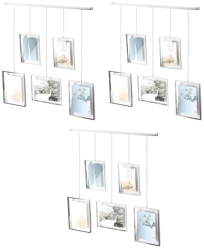Umbra Exhibit Adjustable Photo Display – DIY Collage Set Mounts in Various Layouts Horizontally and at Different Angles - Holds 5 Picture Frames for Photos, Prints, Artwork, 4 * 6" and 5 (Pack of 3) - color: Chrome, size: Set of 5 (Pack of 3), style: 5-Op