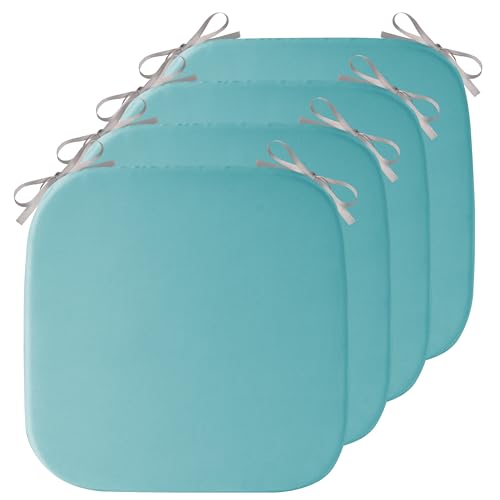 AddGrace Memory Foam Chair Cushions for Dining Chairs Set of 4 Light Blue | 17.5"x17.5"x1.5", with Ties and Non Slip Bottom, Washable Cover, Soft and Skin-friendly Fabric, for Kitchen Dining Room - color: Light Blue