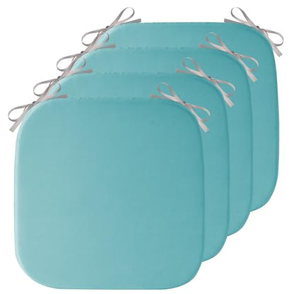 AddGrace Memory Foam Chair Cushions for Dining Chairs Set of 4 Light Blue | 17.5"x17.5"x1.5", with Ties and Non Slip Bottom, Washable Cover, Soft and Skin-friendly Fabric, for Kitchen Dining Room - color: Light Blue