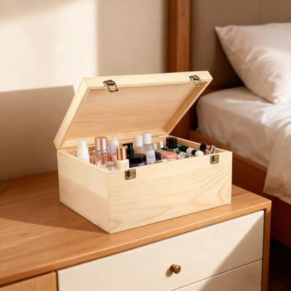 Large Unfinished Wooden Box 2 Pack Hinged Lid Pine Wood | 14x10.4x6.5/12x9x4.9 Inch, Storage Chests, Unpainted Crafts Organizer, 2 Sizes Boxes, For DIY Arts Gifts Jewelry Keepsake