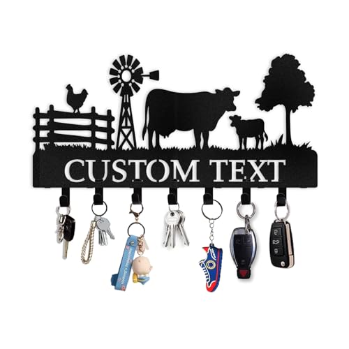 Personalized Key Holder for Wall, Farm Theme Metal Key Holder Wall Mount, Custom Name Keys Rack Hanger for Chicken Coop, Decorative Henhouse Tools Hooks for Farmers Family Gifts - color: Color03