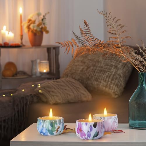 Hausware 3 Pack Scented Candles, 2.5 oz Aromatherapy Candles with Floral Scents,Soy Candles Set with 72H Burning Time,Ideal Gift for Women(Magnolia+Jasmine+Rose) - color: Magnolia+Jasmine+Rose