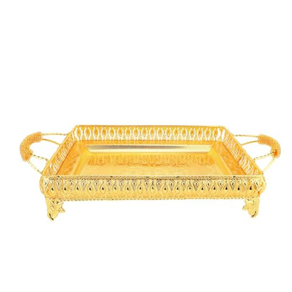 Emoshayoga Metal Serving Tray for Food Snacks and Fruit, Elegant Gold Rectangular Platter for Parties, 20.1 X 11 X 3.7in