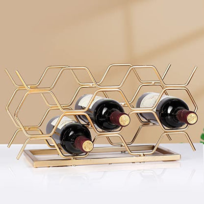 Countertop Wine Rack - 10 Bottle Freestanding Modern Gold Metal Small Wine Rack - Tabletop Wine Holder Stand for Cabinet, Pantry, Wine Bottle Storage…… - color: C-gold 10btl