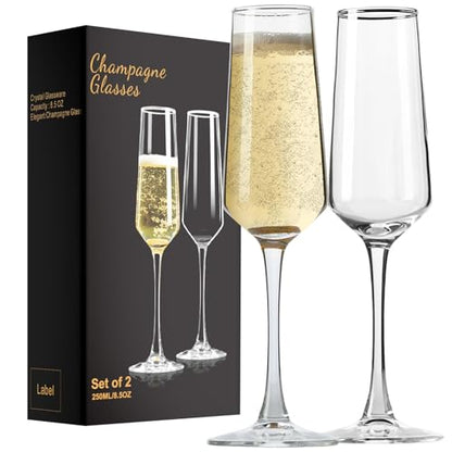 Champagne Flutes: Champagne Glasses Set of 2 for Wedding Toasts | Clear hand-blown glass pair for prosecco, weddings, anniversaries, birthdays, home bars and parties; gift-ready packaging