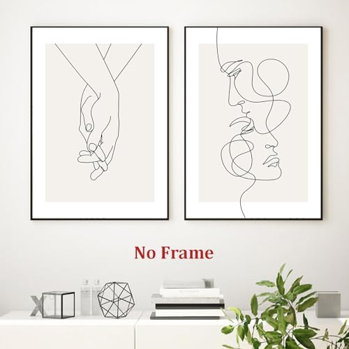 Abstract Couple Line Art Line Face Wall Art Minimalist Line Art Prints Black Line Pictures Holding Hands Canvas Wall Art Black and White Minimalist Poster for Living Room Bedroom 16x24inx2 Frameless - color: Abstract Couple Line Art