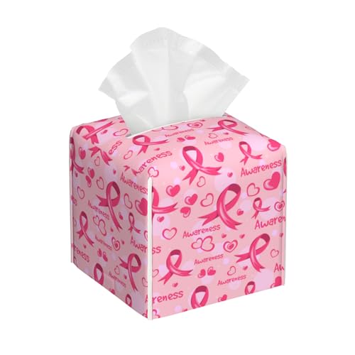 Breast Cancer Awareness Tissue Box Cover Square,Ribbons and Hearts Tissue Box Holder Waterproof Leather Facial Paper Organizer Dispenser for Bathroom Home Car Nightstand Vanity Desk - color: Color-17