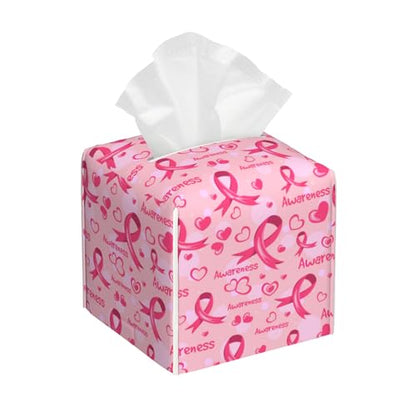 Breast Cancer Awareness Tissue Box Cover Square,Ribbons and Hearts Tissue Box Holder Waterproof Leather Facial Paper Organizer Dispenser for Bathroom Home Car Nightstand Vanity Desk - color: Color-17