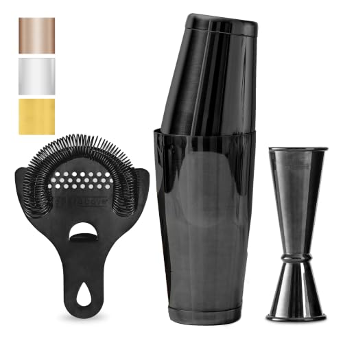 A Bar Above Cocktail Shaker Set, 4-Piece Professional Bartender Kit with Boston Shaker, Strainer and Jigger, Stainless Steel Bar Accessories for Craft Cocktails, Black - color: Black, size: 4-Piece Bar Set
