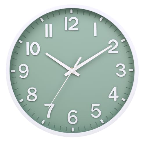 Wall Clocks Battery Operated 8 inch Modern Wall Clock,Silent Non Ticking Wall Clock for Living Room Bedroom Kitchen Office Classroom Decor (Green White) - color: Green White, size: 8 inch
