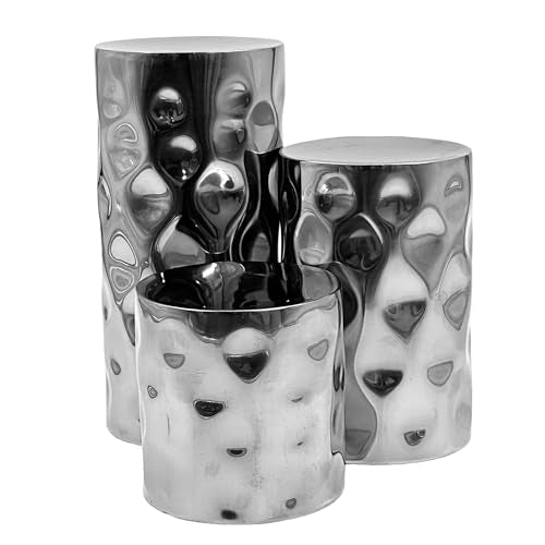 Hosley Silver Color Pillar LED Candle Holders/Vases Set of 3. Also usable as Vase. Ideal Gift for Wedding Party Home SPA Aromatherapy Reiki Candle Garden O3 - size: 3 Count (4" High, 6" High, 8" High)