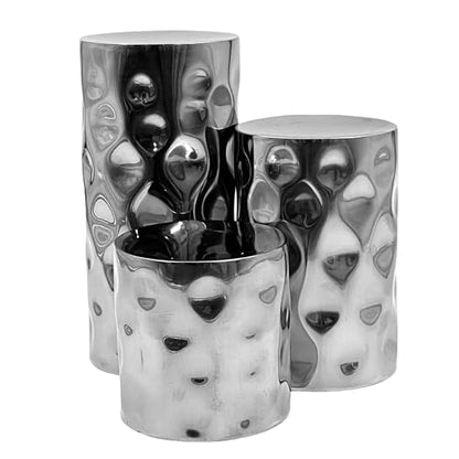 Hosley Silver Color Pillar LED Candle Holders/Vases Set of 3. Also usable as Vase. Ideal Gift for Wedding Party Home SPA Aromatherapy Reiki Candle Garden O3 - size: 3 Count (4" High, 6" High, 8" High)
