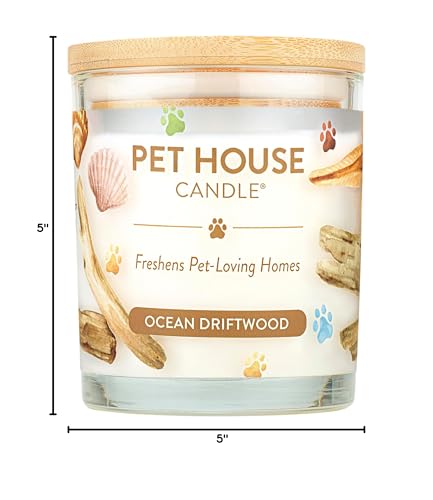 Pet House Candles, Clean Long-Burning, Scented Pet Friendly Candles, Plant-Based, 60 Hour Burn Time - Ocean Driftwood, 9 oz - color: Ocean Driftwood, size: Pack of 1