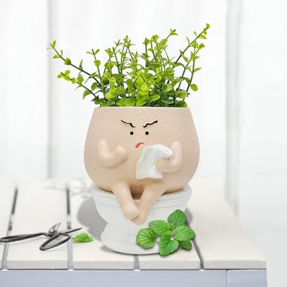 Funny Toilet Plant Pot Self Watering Face Planter for Indoor Plants | Quirky Succulent Flower Pots with Drainage Hole, Home Garden Decor Gift for Women Friends Family on Christmas Birthday