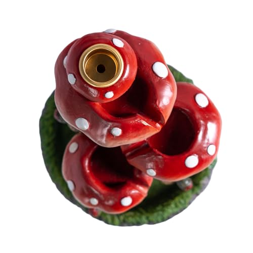 Pacific Giftware Whimsical Toadstool Mushroom Backflow Incense Burner with Faces, Red and White Polka Dot Design, Garden Gnome Style, Decorative Home Accent, Resin Decor 6.1" H
