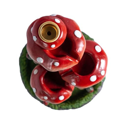 Pacific Giftware Whimsical Toadstool Mushroom Backflow Incense Burner with Faces, Red and White Polka Dot Design, Garden Gnome Style, Decorative Home Accent, Resin Decor 6.1" H