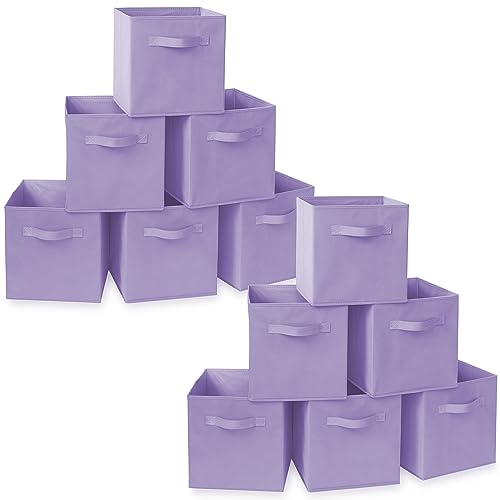 Casafield Set of 12 Collapsible Fabric Cube Storage Bins, Lavender - 11" Foldable Cloth Baskets for Shelves, Cubby Organizers & More - color: Lavender, size: 10.5" x 10.5" x 11"