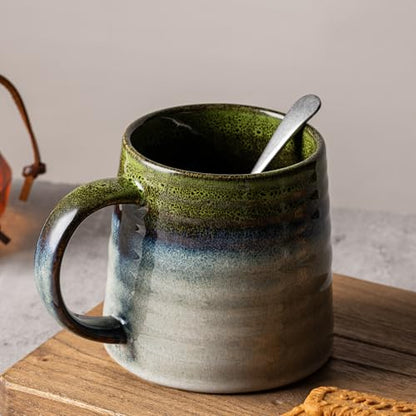 15.5oz Large Heavyweight Ceramic Mug, Reactive (Light Green) | 15.5oz Medium-Large, Heavy Weighted Stoneware, Reactive Transmutation Glaze, Microwave & Dishwasher Safe, Gift Box - color: Light Green