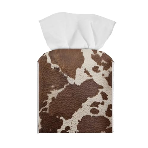 Brown Cow Fabric Tissue Box Cover Square Cube Cardboard Facial Tissue Boxes Holder Slipcover for Night Stand Bathroom Bedroom - color: Brown Cow