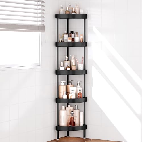 Nieifi 5 Tier Aluminum Corner Shower Caddy Standing Rustproof-Black | Anodized aluminum shower stands,for inside shower,height-adjustable legs,for uneven surfaces - color: Black, size: 5-Tier