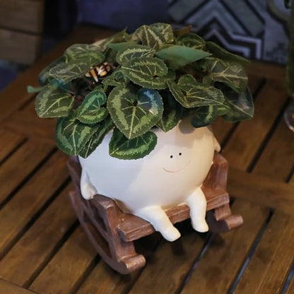 Smily Face Planter Pot Cute Resin Flower Head Planters for Indoor Outdoor Plants Unique Sitting Rocking Chairs Succulent Pots for String of Pearls Plant Live Gift Ideals with Drainage Hole - size: Large