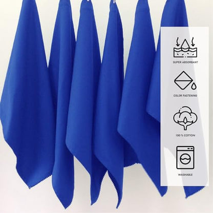 Kitchen Towels 100% Cotton Solid Kitchen Dish Cloths Hand Towel Reusuable Dish Towel for Cleaning & Drying Tea Towels Set with Hanging Loop - 18"x28" -Blue, Pack of 6 - color: Blue, size: Pack of 6