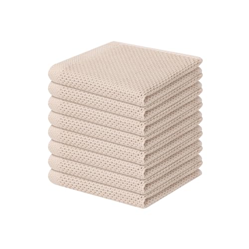 Homaxy 100% Cotton Waffle Weave Kitchen Dish Cloths 8-Pack, Beige | 12 x 12 Inches, Ultra Soft Absorbent Dish Towels, Quick Drying Dish Rags with Hanging Loop - color: Beige, size: 12 X 12 - 8 Pack