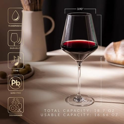 Krosno Classic Red Wine Glasses Set of 6 pieces, 16.6 oz, Avant-Garde Collection, Crystal Glass Thin Rim Long Stem Unique Elegant Premium, Dishwasher Safe, Made in Europe - size: 16.6 Ounces