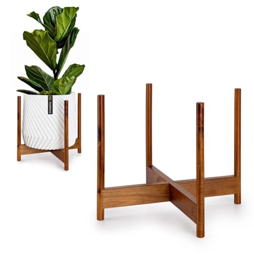 Fox & Fern Mid Century Plant Stands for Indoor Planters, Acacia, 14.9 Inch | Plug In Design, Holds 200 lbs, Two High Options, Fixed Size, Wooden Plant Stand for Indoor Planters, Extra Large Pot Holder - color: Acacia, size: 14.9 Inch