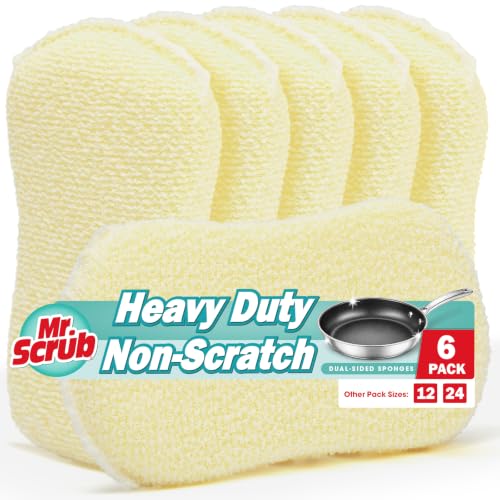 Mr. Scrub Sponges Kitchen Scrub Dish Sponge Scouring Pad, 6 Pack Cleaning Brush Scrubber Supplies for Soap, Dishwashing Dinnerware Sets Pan Pot Glass Dishwasher Sink Bathroom Towels Cloth Rags Holder - size: 6 Pack