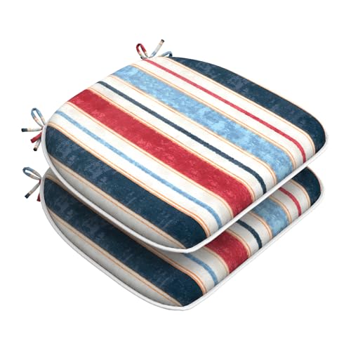 DYTXIII Set of 2 Outdoor Chair Cushions with Ties,Water Repellent Patio Chair Pads 17"x 16" for Outdoor Furniture,Round Corner Seat Cushions for Garden Yard Kitchen Stripe Red Blue - color: Stripe Red Blue, size: Pack of 2