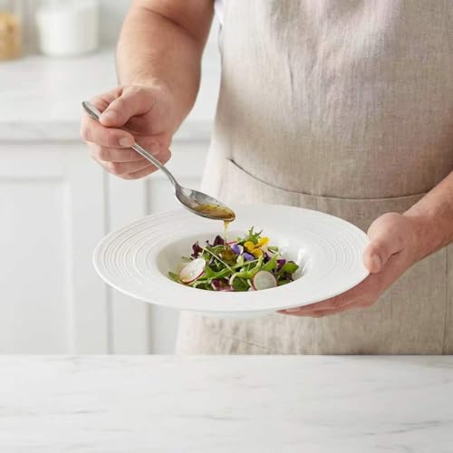 Ceramic Wide Rimmed Soup Plate, Soup Bowl 12 oz, Pasta Bowl Set of 4, White Shallow Bowl Plate with Rim, Best choice for high-end restaurants, hotels, and foodies,11.4 Inch Coil relief - color: White Coil texture relief, size: 11.4 Inch