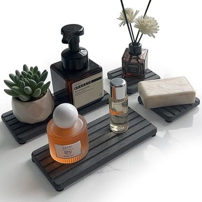 NiuYichee Set of 4 Water Absorbent Diatomite Coasters, Diatomaceous Earth Kitchen Soap Dish, Bathroom Trays, Water Absorbing Stone Used for Hand Soaps & Plants & Toiletries in The Modern Home - color: Set of 4 Dark Grey With Grooves