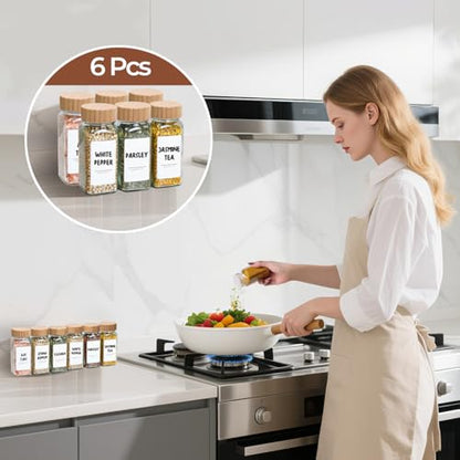 ComSaf Glass Spice Jars with with Labels 4 oz 6 Pack Small Bamboo Lids | Empty Containers, Seasoning Herb Powder, Salt Pepper Chili, Spice Rack Organization, Kitchen Cabinet Storage, Funnel Included - color: 4oz*6 Bamboo Lids
