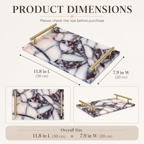 Calacatta Viola Marble Bathroom Tray with Gold Handles, Natural Stone Vanity Organizer for Towels and Essentials (with Handle 30x20cm) - color: With Handle 30x20cm