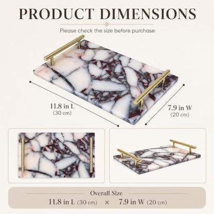 Calacatta Viola Marble Bathroom Tray with Gold Handles, Natural Stone Vanity Organizer for Towels and Essentials (with Handle 30x20cm) - color: With Handle 30x20cm