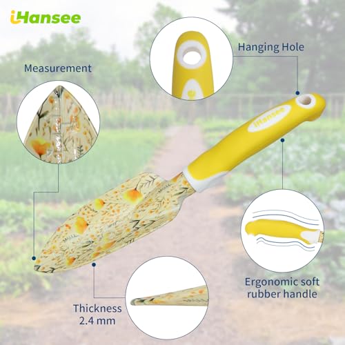 Yellow Garden Tools Set 10 Pieces, Gardening Gifts for Women | Aluminum Alloy Steel Hand Tool Kit w/Non-Slip Ergonomic Handle, Floral Print Garden Supplies Organizer Handbag, Gardening Set - color: yellow