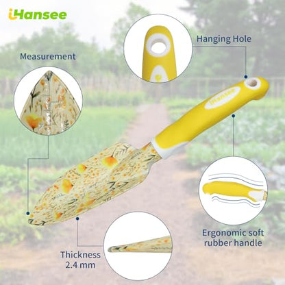 Yellow Garden Tools Set 10 Pieces, Gardening Gifts for Women | Aluminum Alloy Steel Hand Tool Kit w/Non-Slip Ergonomic Handle, Floral Print Garden Supplies Organizer Handbag, Gardening Set - color: yellow