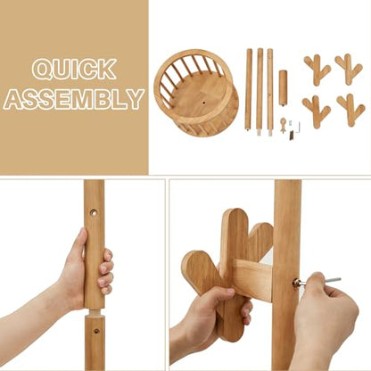 Uniclinens Solid Wood Coat Rack Freestanding with Umbrella Holder, Tree Coat Rack Stand with Lockable Universal Casters & 12 Hooks for Entryway Bedroom, Natural - color: Natural, size: Coat Tree