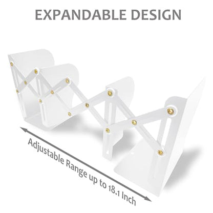Metal Bookends, Book Ends for Heavy Books, Adjustable Book Holder for Shelves, Book Stopper for Home/School/Office, Extends up to 19 inches, White - color: White-new
