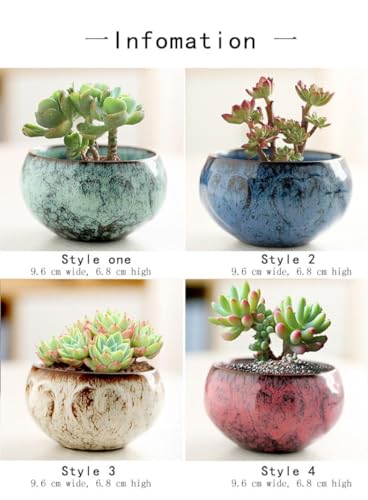 Ceramic Plants Pots 3 Inch Set of 4 Flower Pots with Drainage and Bamboo Tray for Indoor/Outdoor Small House Plants,Foliage Plant - style: Set 1