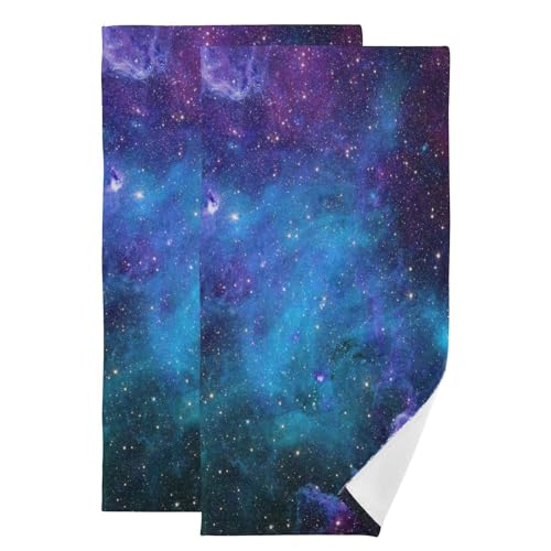 Galaxy Hand Towels for Bathroom Set of 2 Microfiber Absorbent Purple Blue Nebula Outer Space Universe Starry Kitchen Dish Towels Decorative Bathroom Towel for Face Bath Shower Spa 14"x28" - color: Blue Purple