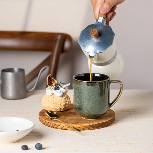 LERATIO Ceramic Coffee Mugs Set of 6,12oz Handmade Coffee Mugs Set | Large Handle for Cappuccino/Latte/Tea/Hot Cocoa,Oven &Dishwasher & Microwave Safe-Green - color: reactive glaze-3