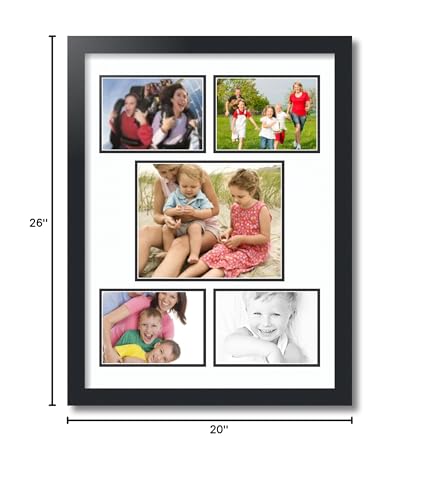ArtToFrames Collage Photo Frame Double Mat with 1-8x10 and 4-5x7 Openings and Satin Black Frame