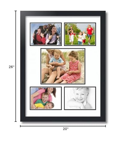 ArtToFrames Collage Photo Frame Double Mat with 1-8x10 and 4-5x7 Openings and Satin Black Frame