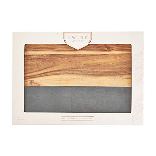 Twine Rustic Farmhouse Wood with Slate Cheese Board and Chalk Set, Acacia Wood and Natural Slate Cutting Board, Soapstone Chalk, 15" by 11", Gourmet Gift Set - style: Wood with Slate Cheese Board