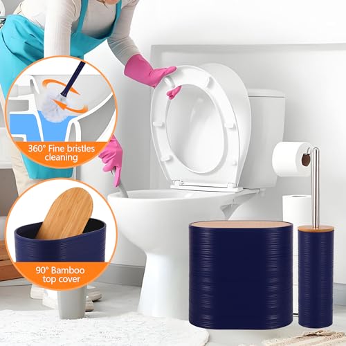 10 PCS Navyblue Bathroom Accessories Set with Trash Can Bathroom Accessory | All-in-One Kit with Trash Can,Toothbrush Holder,Soap Dispenser,Toothbrush Cup,Vanity Tray,Soap Dish,Toilet Brush etc for Home - color: Navy Blue