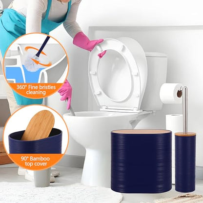 10 PCS Navyblue Bathroom Accessories Set with Trash Can Bathroom Accessory | All-in-One Kit with Trash Can,Toothbrush Holder,Soap Dispenser,Toothbrush Cup,Vanity Tray,Soap Dish,Toilet Brush etc for Home - color: Navy Blue