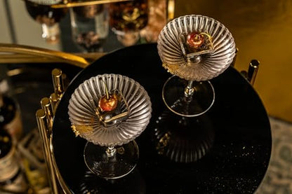 Venus Seashell Coupe Cocktail Glasses | Set of 4 | 8 oz Crystal Ribbed Champagne Saucers for Drinking P-Star and Espresso Martini, Margarita, Daiquiri, Cosmopolitan, Gimlet | Elegant Gift Glassware